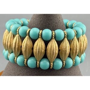Vintage Trifari Bracelet Egyptian Revival Faux Turquoise Cleopatra 7"